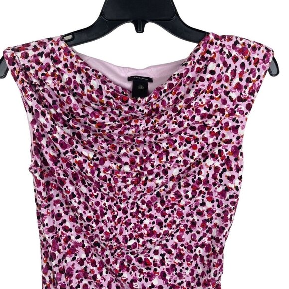 Ann Taylor Women Sleeveless Pink & Purple Abstract Print Draped Sheath Dress Siz - Picture 6 of 7